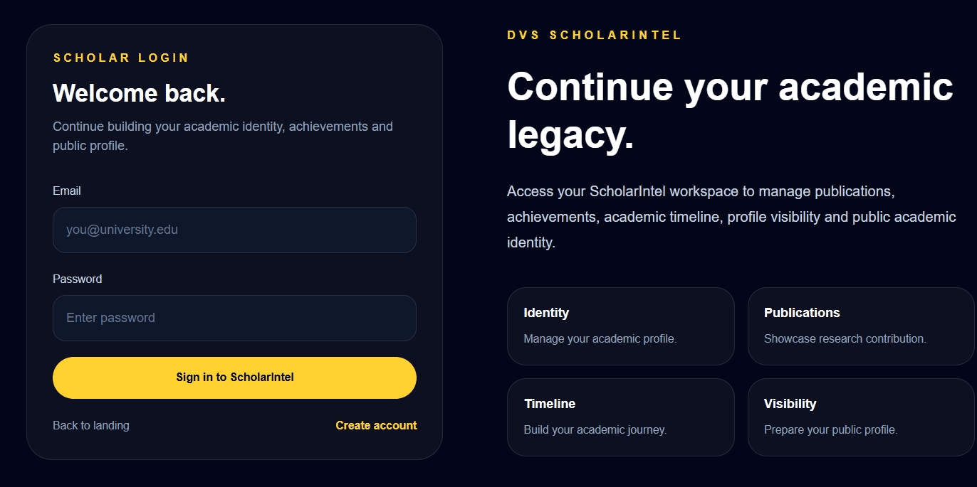 DVS ScholarIntel scholar sign-in workspace